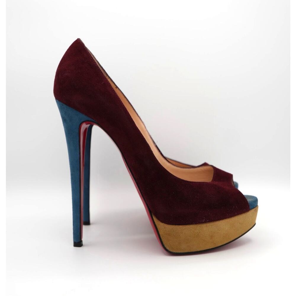 38.5 Christian Louboutin Color Block Suede Platform Pumps